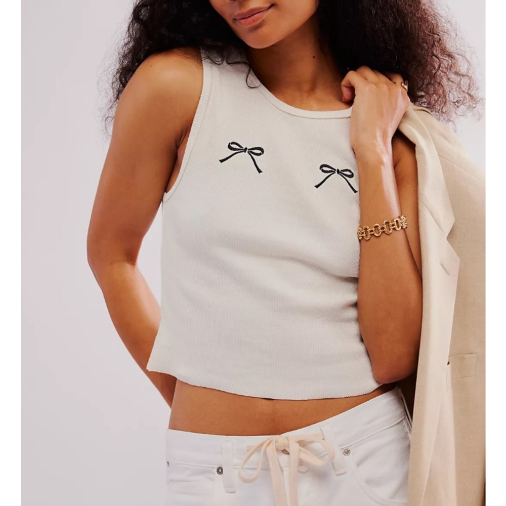 Free People Embroidered Bow Tank